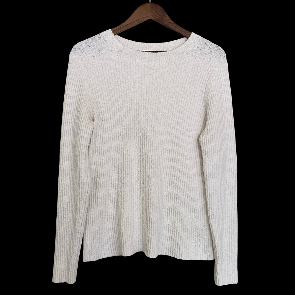 Nordstrom Ribbed Knit Women Top XL White Cream Long‎ Sleeve Cotton Blend Stretch